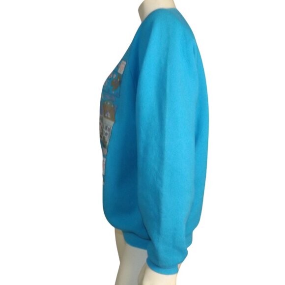MEMORIES/PRECIOUS TREASURES Sweatshirt, L, Aqua Blue, Vintage Granny Top - Picture 7 of 10